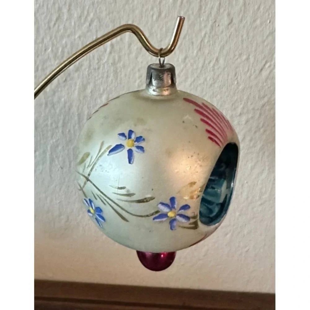 German‎ Blown Mercury Glass Blue Double Indents Drop Ball Xmas Ornament 3.5